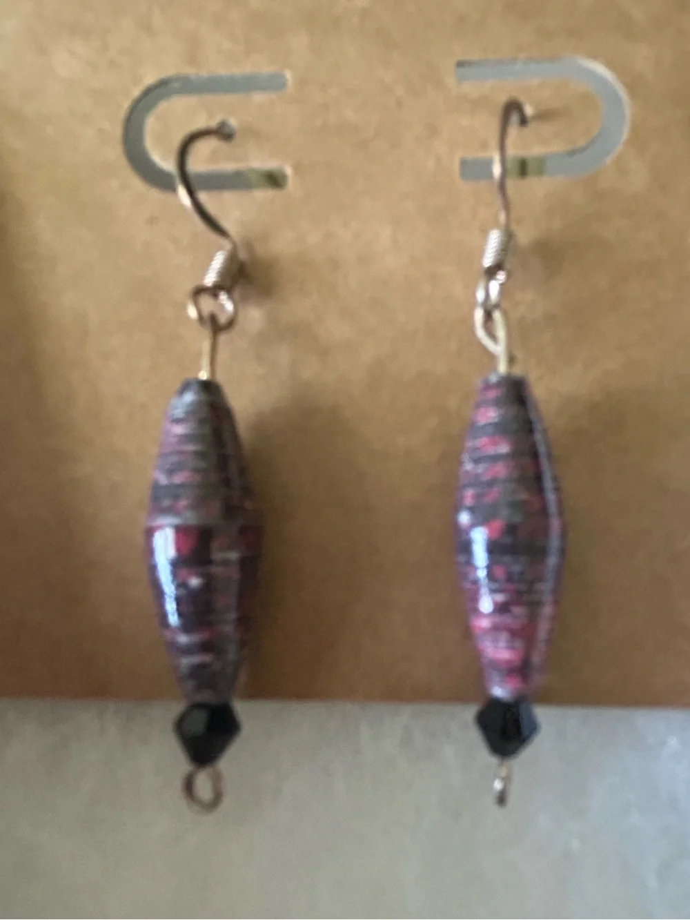 Handcrafted Pink and Black Dangle Earrings